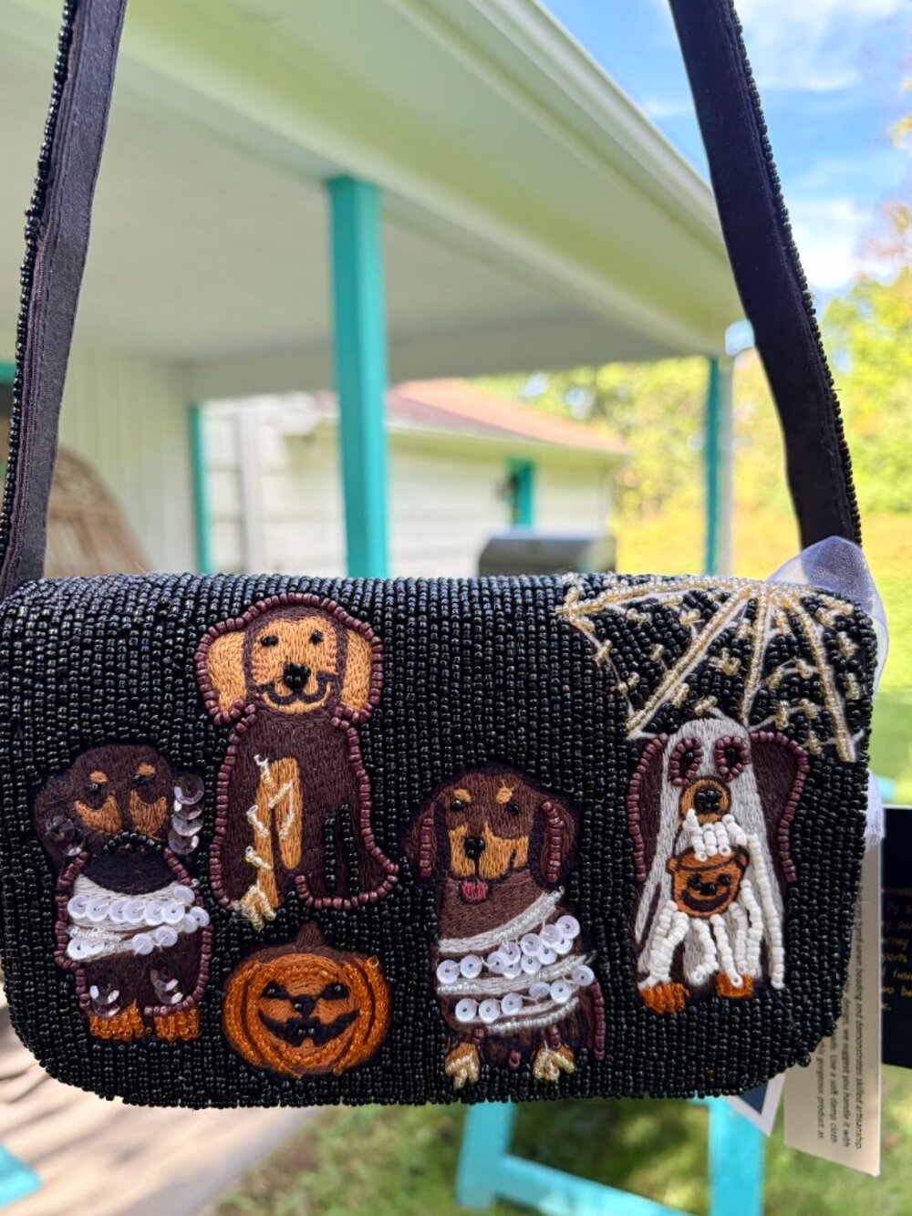 NWT Viral Halloween Beaded Spooky Dogs Bag Spiderweb and Daschunds - Picture 7 of 7